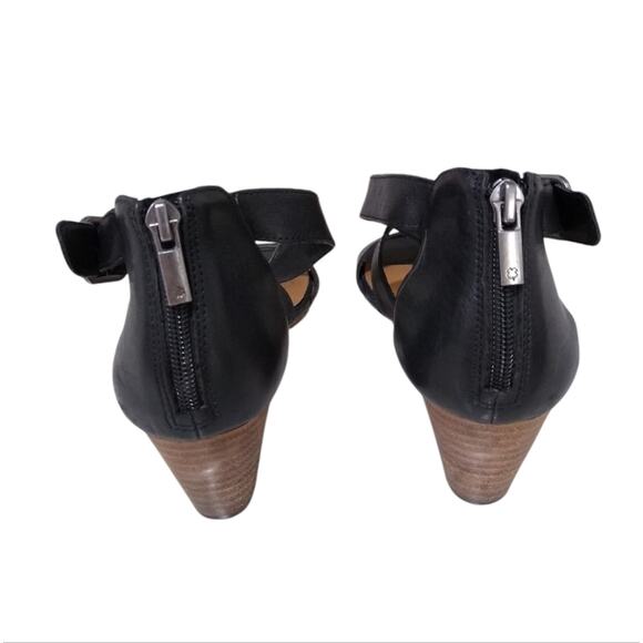 🎉[H298] Lucky Brand Black Leather "Jenley" Wedge Buckle Strappy Sandals, Size 7 - Picture 5 of 7